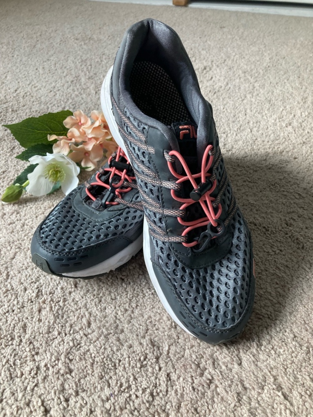 Fila Women's Charcoal Gray Athletic Sneakers with Coral Laces